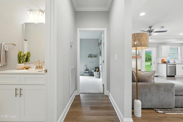 107 Ervin Loop, Erwin, TN 37650 - hallway featuring crown molding, recessed lighting, and wood finished floors