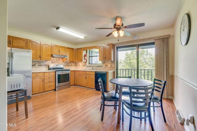 151 Woodcrest Ln Unit 0, Bristol, VA 24201 - kitchen with stainless steel appliances, under cabinet range hood, light countertops, light wood finished floors, and crown molding