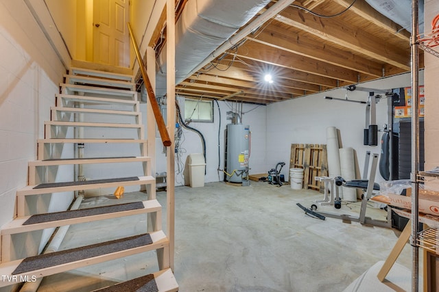 151 Woodcrest Ln Unit 0, Bristol, VA 24201 - unfinished below grade area featuring gas water heater, stairway, and concrete block wall