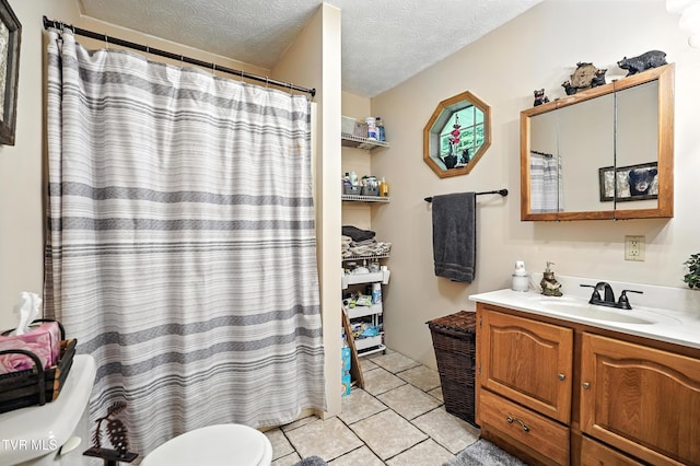 1037 Swift Hollow Rd, Mountain City, TN 37683 - full bathroom with vanity, tile patterned floors, a shower with shower curtain, and a textured ceiling