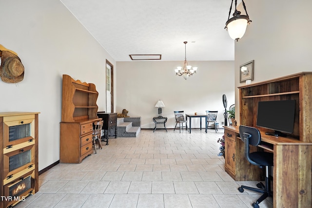 1037 Swift Hollow Rd, Mountain City, TN 37683 - home office with a chandelier and light tile patterned flooring