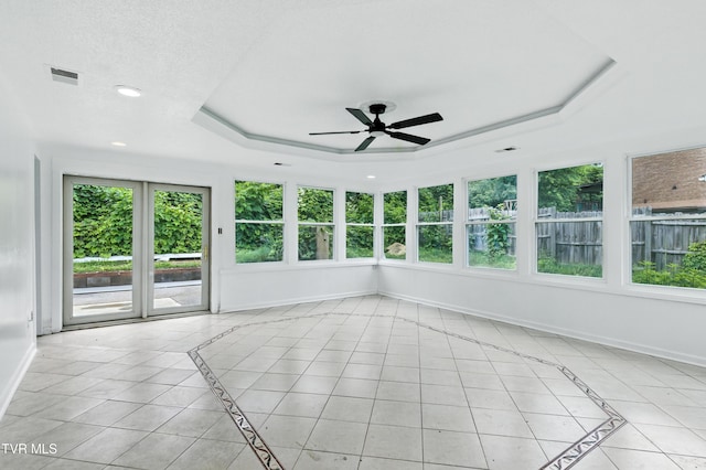 3974 Memorial Blvd, Kingsport, TN 37664 - unfurnished sunroom with a tray ceiling, inlaid floor details, tile patterned flooring, and recessed lighting