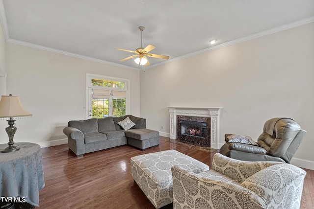 945 Dashaway Rd, Chuckey, TN 37641 - living area featuring wood finished floors, ceiling fan, crown molding, and a premium fireplace