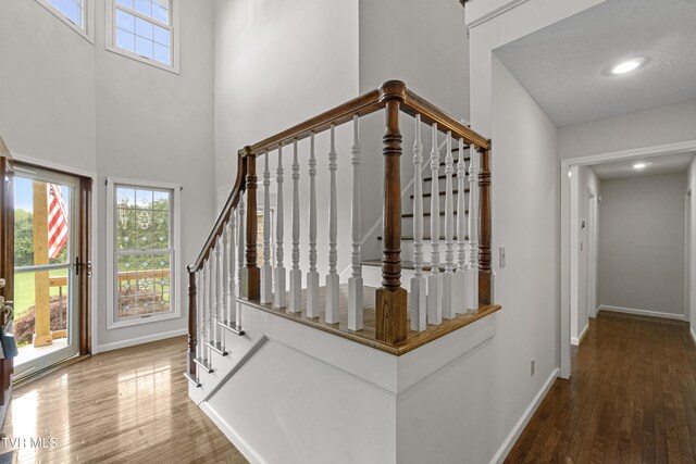 945 Dashaway Rd, Chuckey, TN 37641 - stairs featuring plenty of natural light, wood finished floors, a high ceiling, and recessed lighting