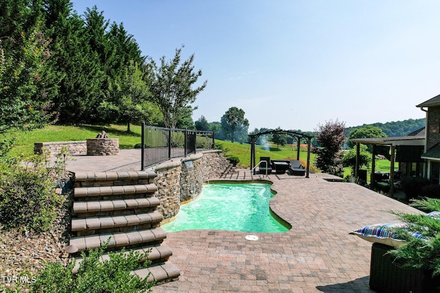 945 Dashaway Rd, Chuckey, TN 37641 - outdoor pool featuring an outdoor fire pit, a patio, and a pergola