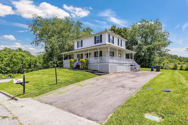 208 Hallock Pl, Abingdon, VA 24210 - farmhouse-style home featuring covered porch, asphalt driveway, a front lawn, and stairs