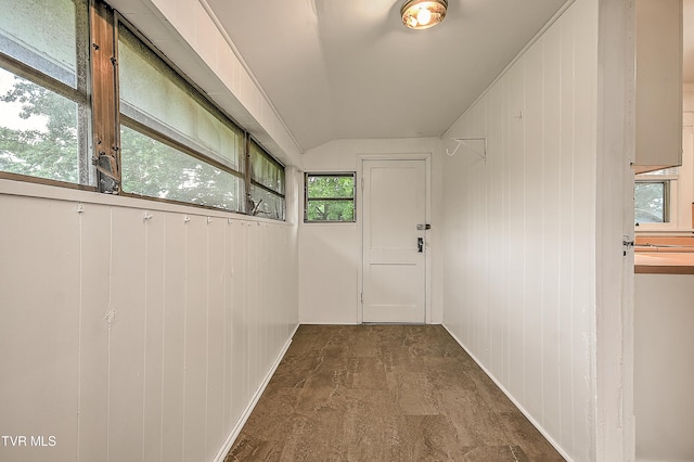 1149 Moorland Ave, Bristol, VA 24201 - doorway to outside featuring vaulted ceiling and wooden walls
