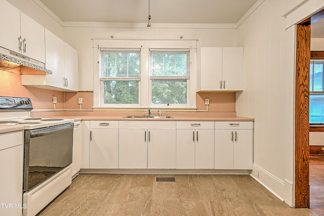 1149 Moorland Ave, Bristol, VA 24201 - kitchen featuring electric stove, under cabinet range hood, light countertops, and white cabinets