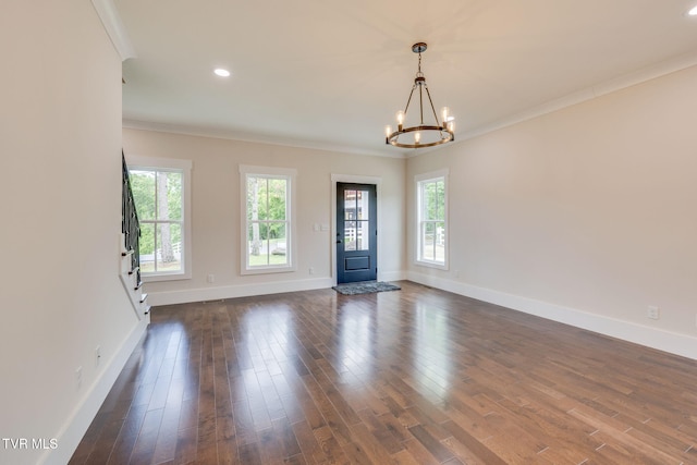2009 Idle Hour Rd, Kingsport, TN 37660 - entrance foyer featuring a chandelier, crown molding, dark wood-style flooring, and recessed lighting