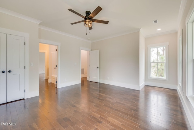 2009 Idle Hour Rd, Kingsport, TN 37660 - unfurnished bedroom featuring ornamental molding, dark wood finished floors, a ceiling fan, and recessed lighting