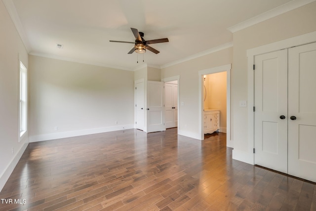 2009 Idle Hour Rd, Kingsport, TN 37660 - unfurnished bedroom featuring ornamental molding, dark wood finished floors, and a ceiling fan
