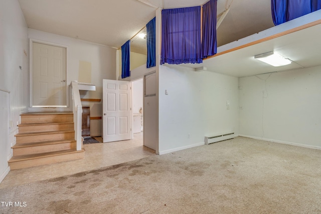 256 S Creek Ct, Kingsport, TN 37663 - below grade area with baseboard heating, carpet floors, and stairs