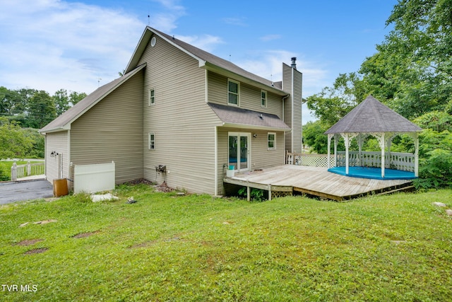 256 S Creek Ct, Kingsport, TN 37663 - rear view of house with a gazebo, a chimney, a yard, and a deck