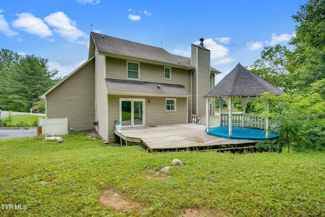 256 S Creek Ct, Kingsport, TN 37663 - back of house featuring a chimney, a deck, a gazebo, and a lawn