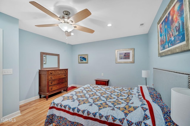 788 Watauga Rd, Watauga, TN 37694 - bedroom with light wood-style flooring, recessed lighting, and a ceiling fan