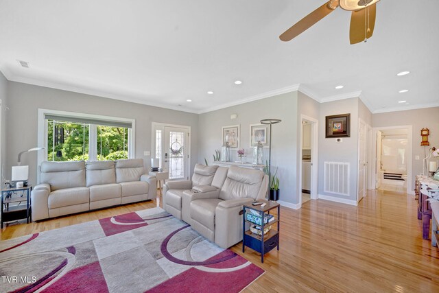 788 Watauga Rd, Watauga, TN 37694 - living area with light wood-type flooring, recessed lighting, ceiling fan, and ornamental molding