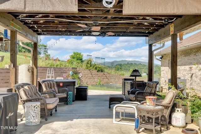 788 Watauga Rd, Watauga, TN 37694 - view of patio featuring a mountain view and ceiling fan