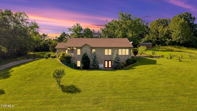 788 Watauga Rd, Watauga, TN 37694 - view of front of home featuring a lawn, french doors, and stone siding
