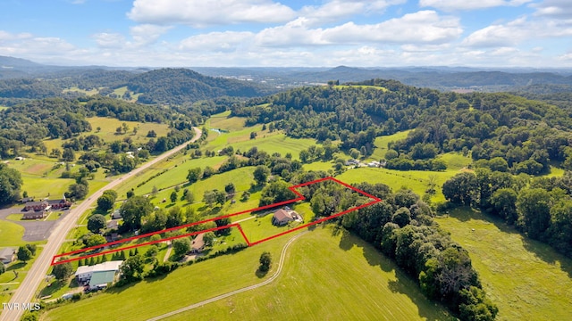 788 Watauga Rd, Watauga, TN 37694 - aerial view of property and surrounding area featuring property parcel outlined and mountains