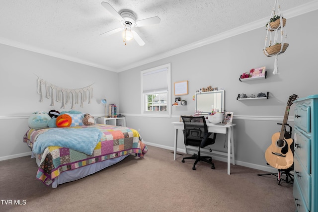 245 Highland Hills Dr, Gray, TN 37615 - carpeted bedroom featuring a textured ceiling, crown molding, and ceiling fan