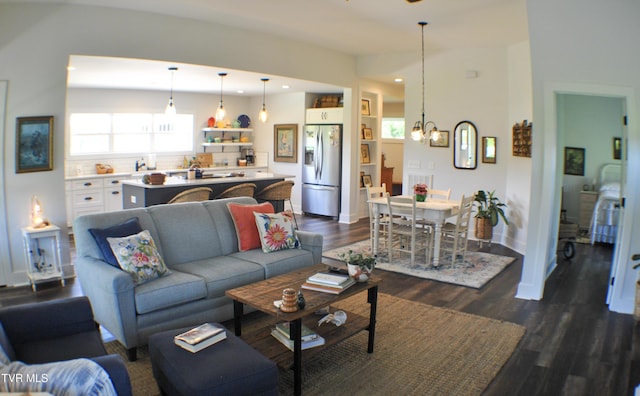 286 Sliger Rd, Jonesborough, TN 37659 - living area featuring a chandelier, dark wood-style flooring, plenty of natural light, and recessed lighting