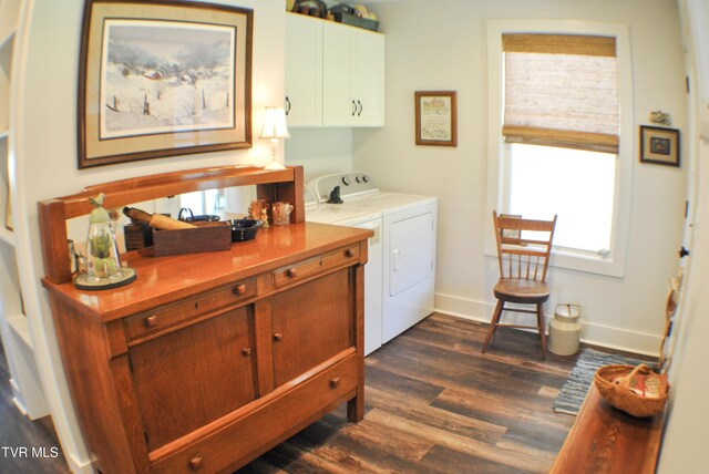 286 Sliger Rd, Jonesborough, TN 37659 - laundry room with separate washer and dryer, cabinet space, and dark wood-style flooring