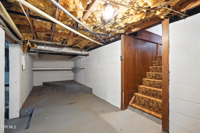 134 Richmond Hts, Jonesville, VA 24263 - unfinished basement with stairs and concrete block wall