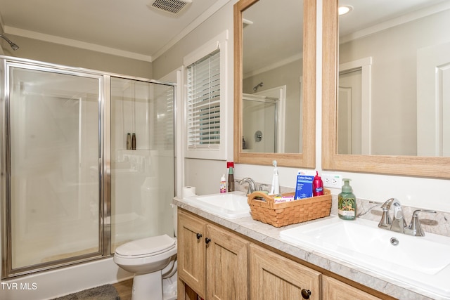 2311 Serenity Ct, Kingsport, TN 37665 - full bathroom featuring a stall shower, double vanity, and crown molding