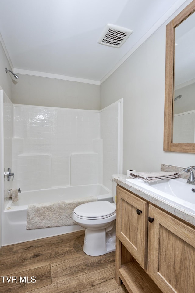 2311 Serenity Ct, Kingsport, TN 37665 - full bathroom featuring vanity, tub / shower combination, wood finished floors, and ornamental molding