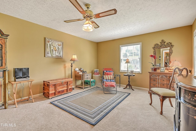 713 Teasel Dr Unit 0, Kingsport, TN 37660 - sitting room featuring carpet floors, a ceiling fan, and a textured ceiling