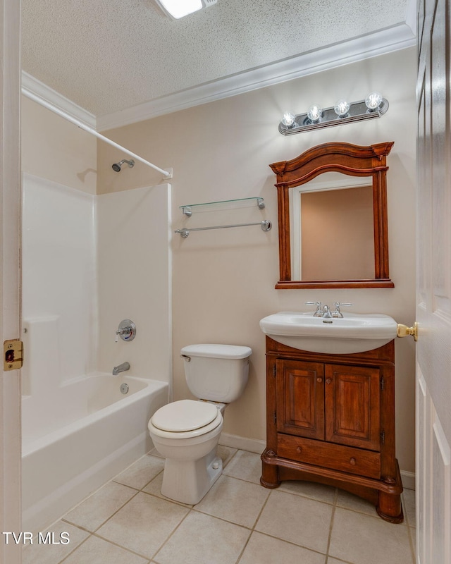 241 Stone Edge Cir, Kingsport, TN 37660 - bathroom featuring crown molding, tile patterned floors, vanity, shower / bathtub combination, and a textured ceiling