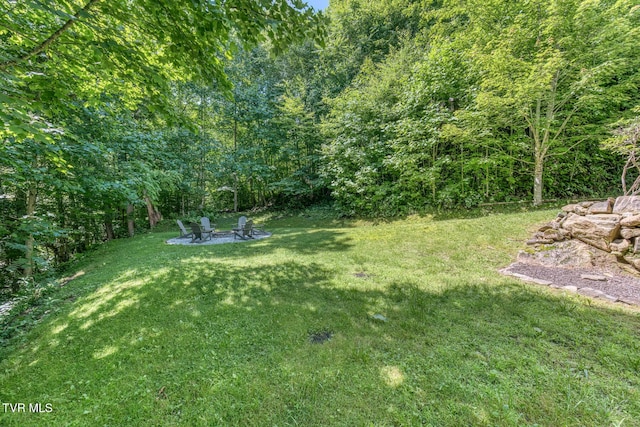 410 Eagle Ridge Rd, Roan Mountain, TN 37687 - view of grassy yard with an outdoor fire pit