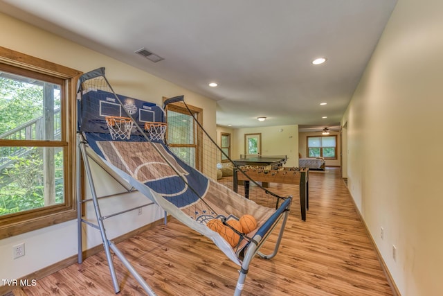 410 Eagle Ridge Rd, Roan Mountain, TN 37687 - game room with light wood-style floors, plenty of natural light, recessed lighting, and ceiling fan