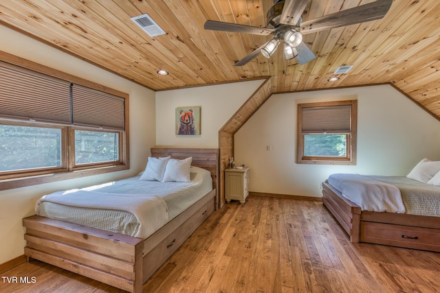 410 Eagle Ridge Rd, Roan Mountain, TN 37687 - bedroom with wooden ceiling, light wood finished floors, multiple windows, recessed lighting, and vaulted ceiling