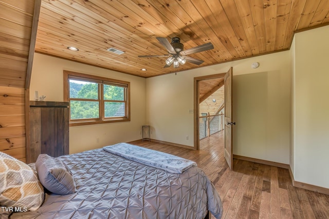 410 Eagle Ridge Rd, Roan Mountain, TN 37687 - bedroom featuring hardwood / wood-style floors, wood ceiling, and recessed lighting