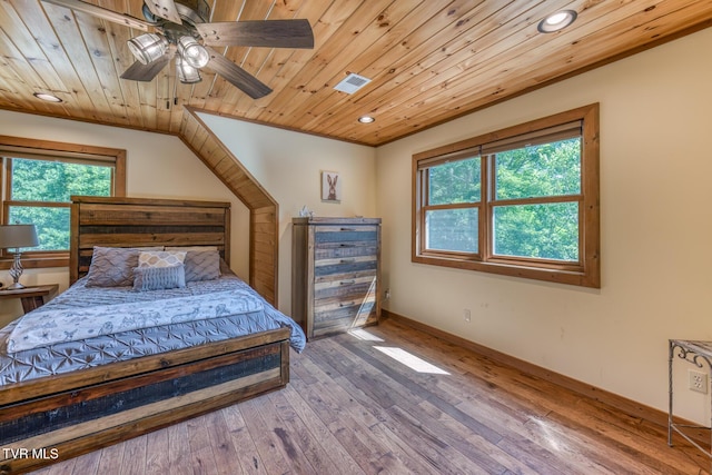 410 Eagle Ridge Rd, Roan Mountain, TN 37687 - bedroom with multiple windows, recessed lighting, wooden ceiling, hardwood / wood-style floors, and ceiling fan