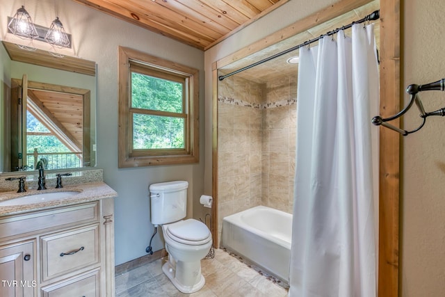 410 Eagle Ridge Rd, Roan Mountain, TN 37687 - full bathroom with vanity, shower / bath combo, and wooden ceiling