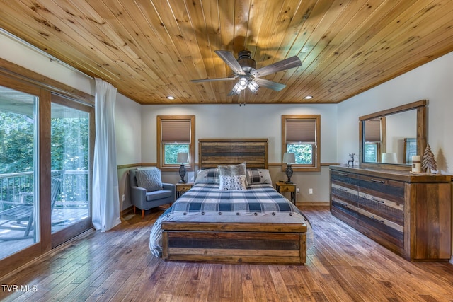 410 Eagle Ridge Rd, Roan Mountain, TN 37687 - bedroom with hardwood / wood-style floors, access to exterior, and wood ceiling