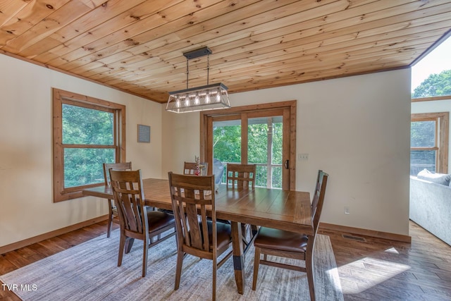 410 Eagle Ridge Rd, Roan Mountain, TN 37687 - dining area featuring wood ceiling, wood finished floors, and healthy amount of natural light