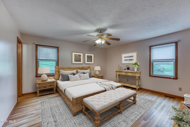 15060 Peaceful Valley Rd, Abingdon, VA 24210 - bedroom featuring multiple windows, light wood-style flooring, a textured ceiling, and ceiling fan