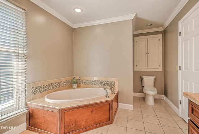 6054 Old Jonesboro Rd, Bristol, TN 37620 - bathroom featuring a bath, tile patterned floors, crown molding, vanity, and recessed lighting