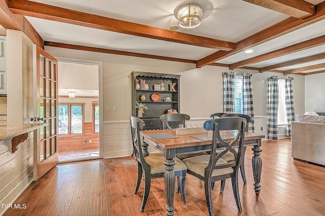 6054 Old Jonesboro Rd, Bristol, TN 37620 - dining space with beam ceiling, hardwood / wood-style floors, and wainscoting