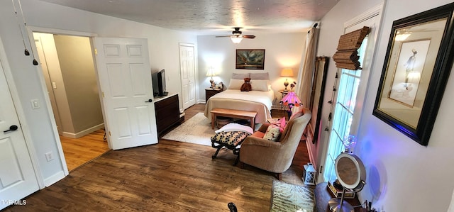 312 Old Franklin Pl Unit 5, Jonesborough, TN 37659 - bedroom with dark wood-style floors, a closet, and ceiling fan