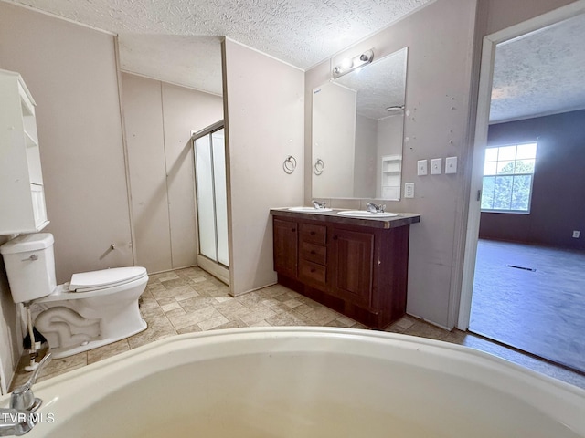 943 Newman Hollow Rd, Bean Station, TN 37708 - full bathroom featuring a textured ceiling, double vanity, a stall shower, and a bath