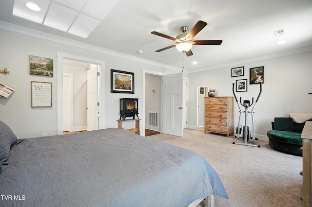 162 Bob Ford Rd, Jonesborough, TN 37659 - bedroom featuring crown molding, carpet floors, recessed lighting, and a ceiling fan