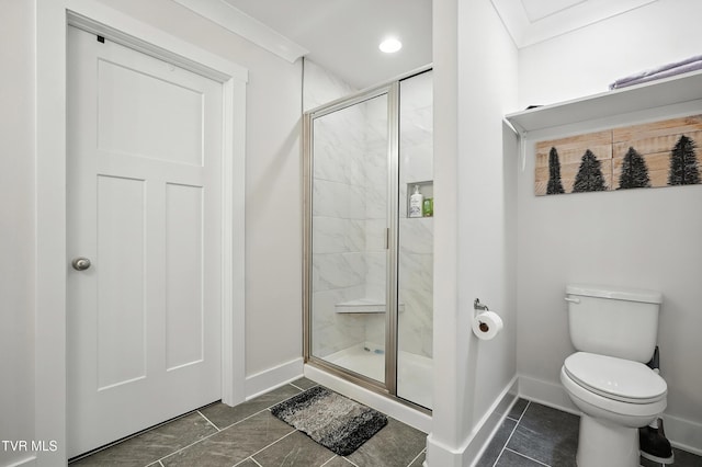 162 Bob Ford Rd, Jonesborough, TN 37659 - full bathroom featuring a shower stall, recessed lighting, tile patterned floors, and crown molding