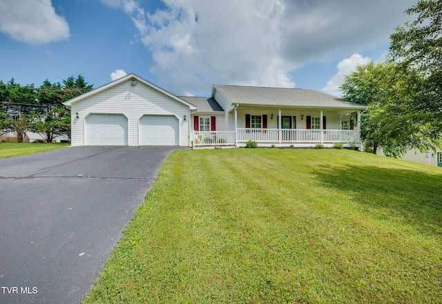 19275 Wyndale Rd, Abingdon, VA 24210 - ranch-style home featuring covered porch, asphalt driveway, a garage, and a front lawn