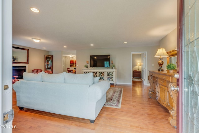 19275 Wyndale Rd, Abingdon, VA 24210 - living area with light wood finished floors, recessed lighting, and a fireplace
