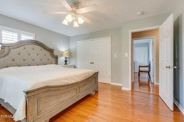 19275 Wyndale Rd, Abingdon, VA 24210 - bedroom with light wood-style flooring, a closet, and ceiling fan