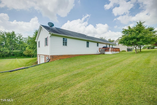 19275 Wyndale Rd, Abingdon, VA 24210 - back of property with an attached garage, a deck, and a lawn